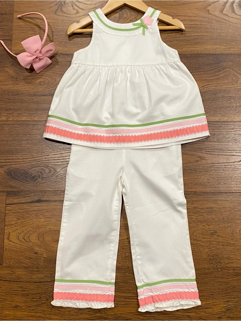 Gymboree Girls ‘Tulip Garden’ Set Size 4T Ribbon Top, Crop Pant, Bow Headband